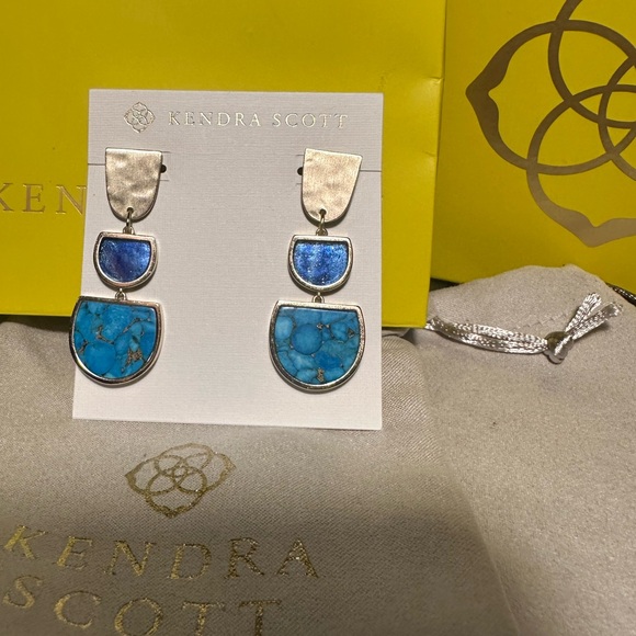 Kendra Scott gold Luna earrings, turquoise, lapis lazul - Picture 2 of 5